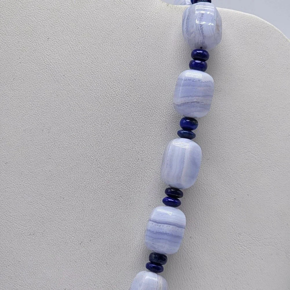 Mine Finds By Jay King DRT Blue Lace Agate Sterling Silver Bead Necklace Pendant - Picture 4 of 7